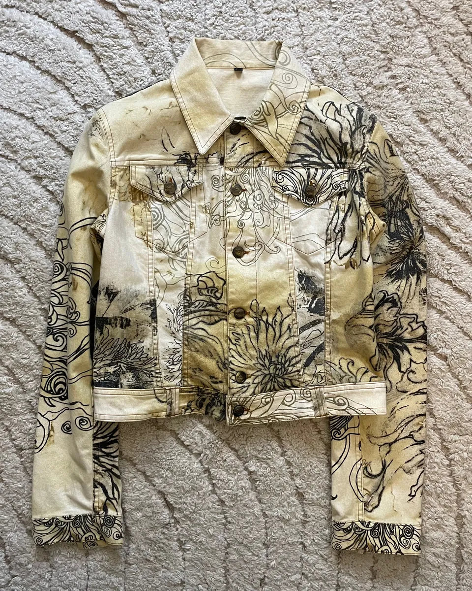 Cavalli Chinese Ink Flowers Cropped Jacket FfdTPpc 0