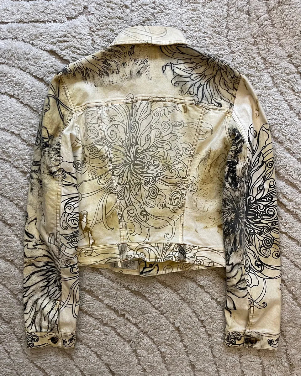 Cavalli Chinese Ink Flowers Cropped Jacket FfdTPpc 3