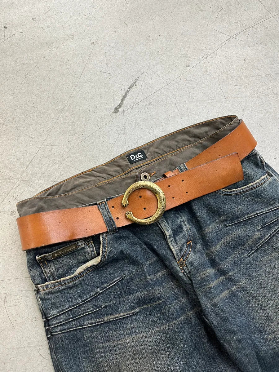 Cavalli Circular Buckle Camel Leather Belt TuWOwEf 0