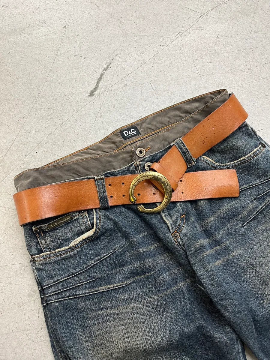 Cavalli Circular Buckle Camel Leather Belt TuWOwEf 1