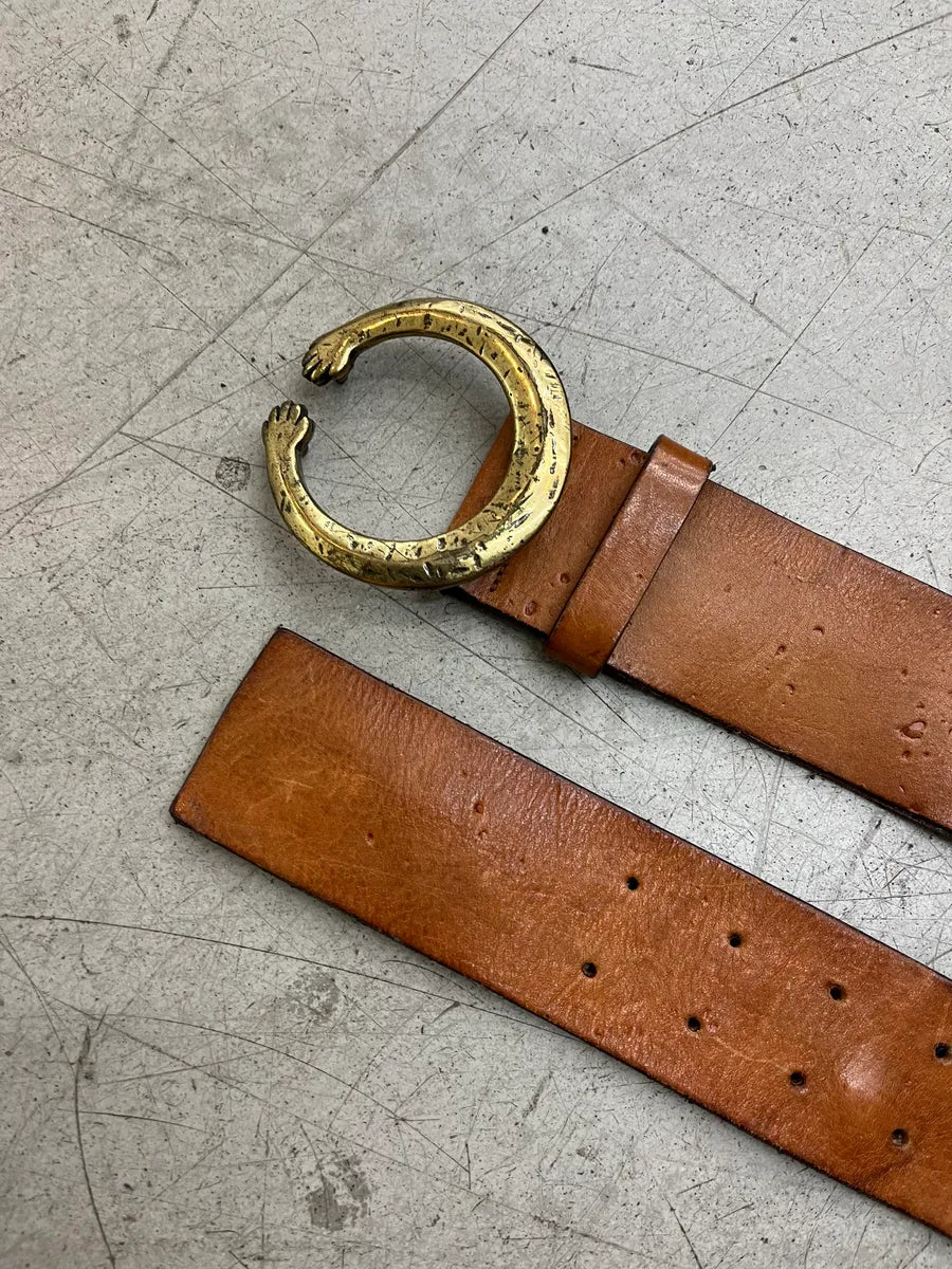 Cavalli Circular Buckle Camel Leather Belt TuWOwEf 5