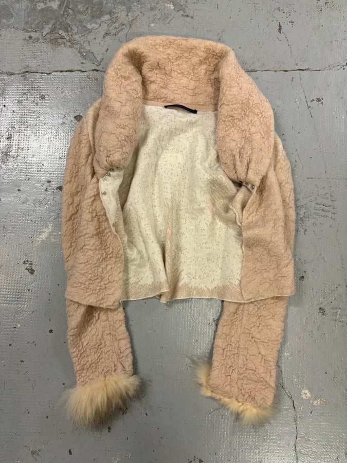 Roberto Cavalli Class Beige Wool Mohair Cropped Cardigan LctuLgX 7