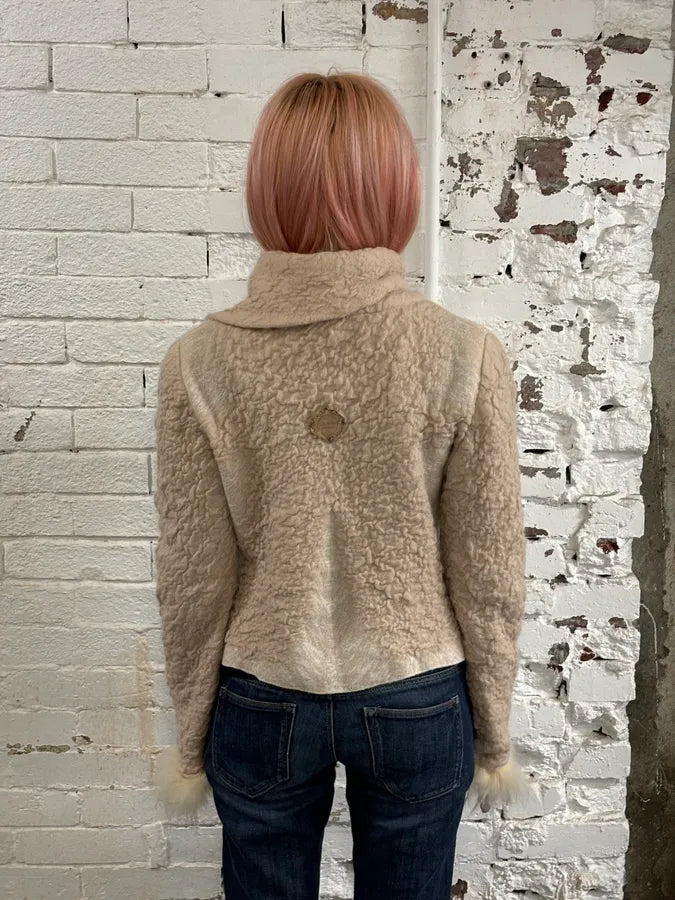 Roberto Cavalli Class Beige Wool Mohair Cropped Cardigan LctuLgX 2