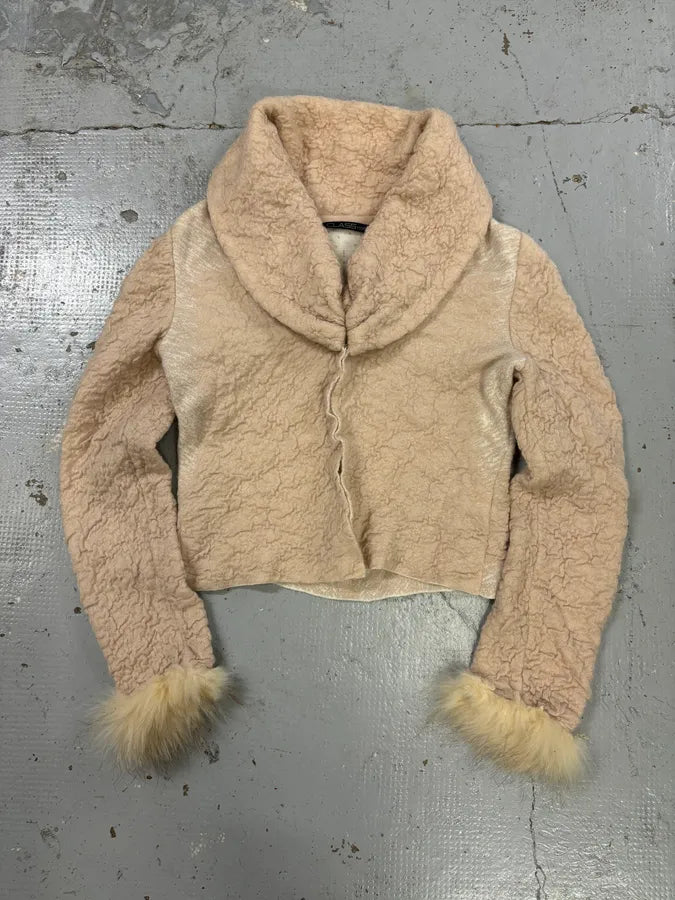 Roberto Cavalli Class Beige Wool Mohair Cropped Cardigan LctuLgX 0