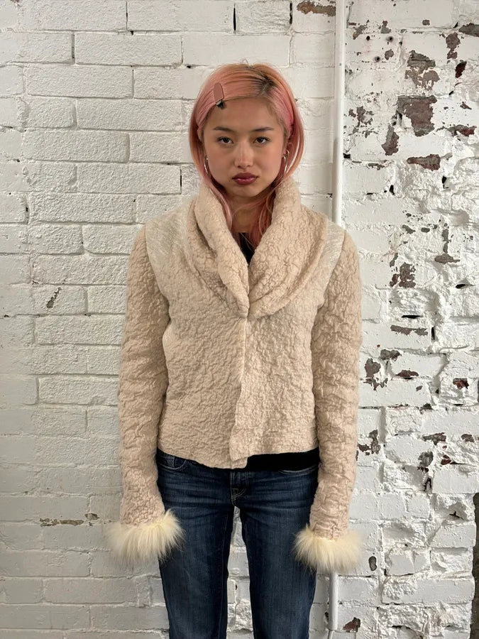 Roberto Cavalli Class Beige Wool Mohair Cropped Cardigan LctuLgX 1