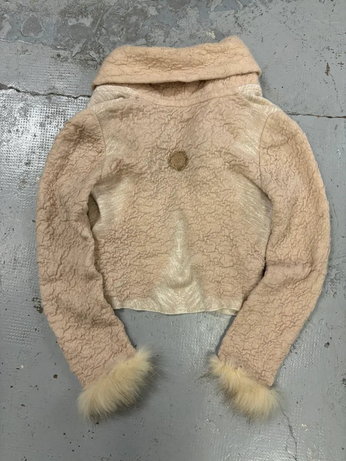 Roberto Cavalli Class Beige Wool Mohair Cropped Cardigan LctuLgX 4
