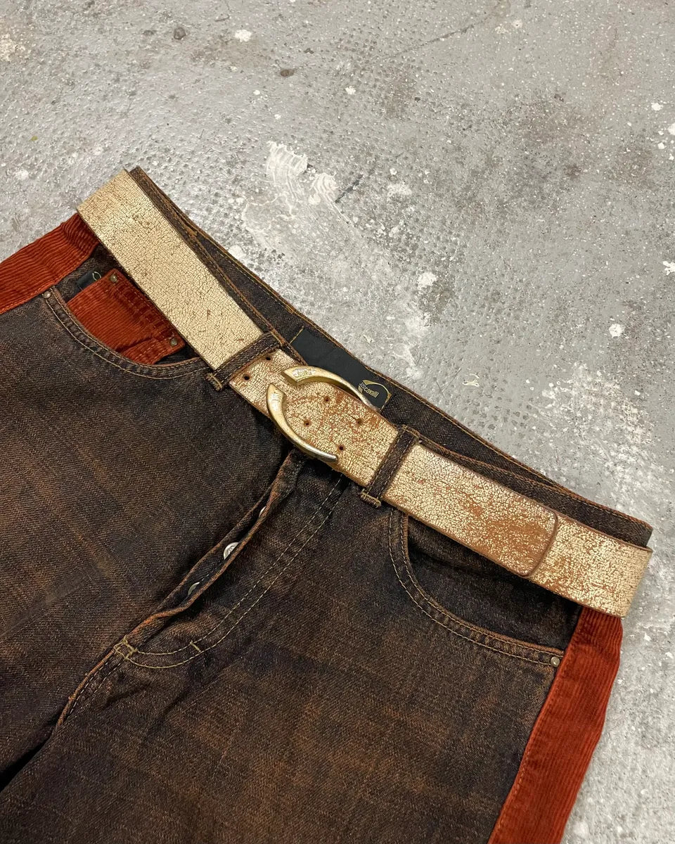 Cavalli Cracked Beige Leather Artisanal Belt  (OS) 0