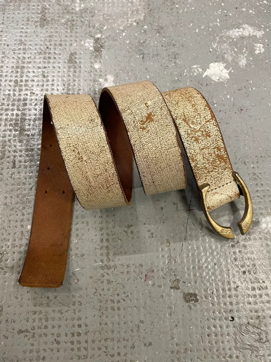 Cavalli Cracked Beige Leather Artisanal Belt  (OS) 1