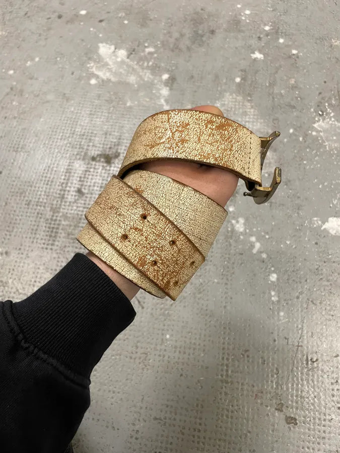 Cavalli Cracked Beige Leather Artisanal Belt  (OS) 2