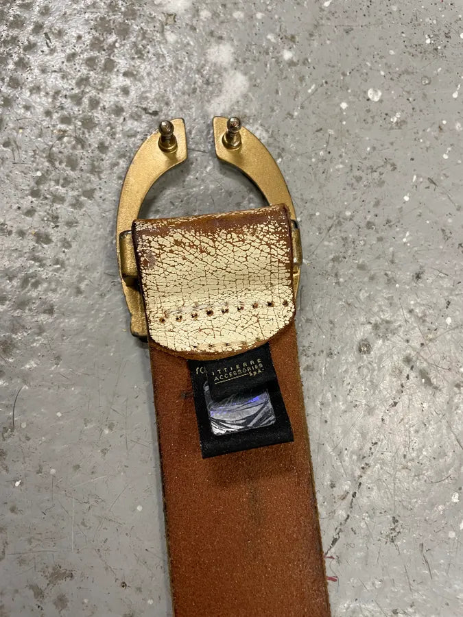 Cavalli Cracked Beige Leather Artisanal Belt  (OS) 7