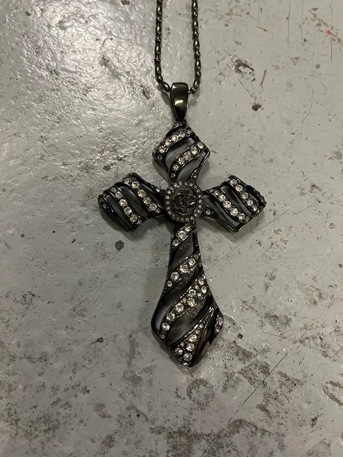 Cavalli Embellished Studded Cross Necklace PswOBVb 1