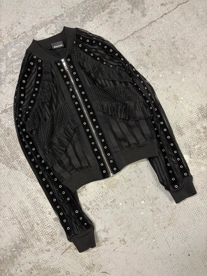 SS2018 Cavalli Eyeled Black Cropped Jacket (S/M) rqAYaQH 3