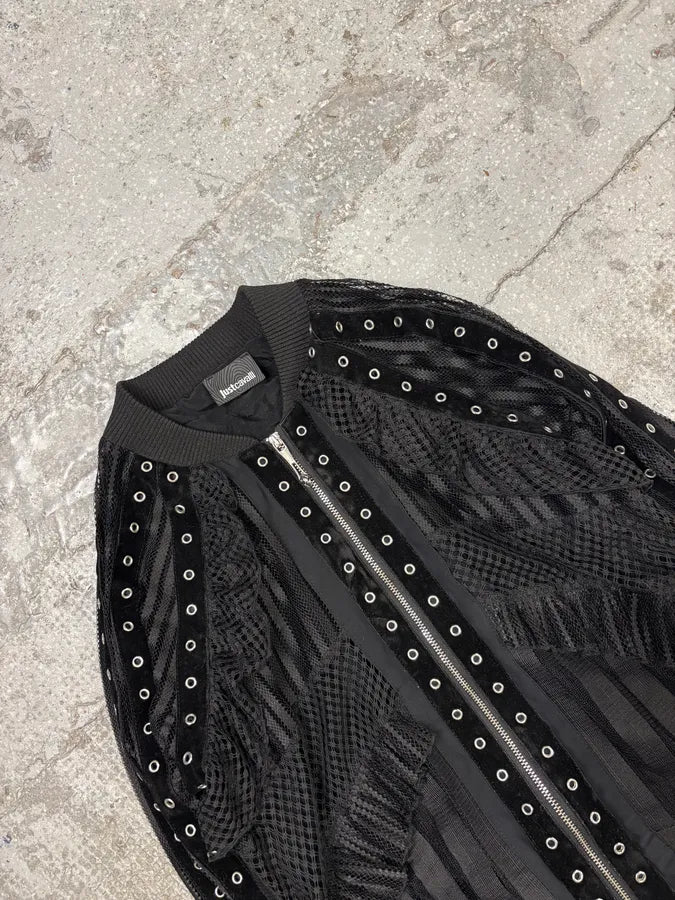 SS2018 Cavalli Eyeled Black Cropped Jacket (S/M) rqAYaQH 4