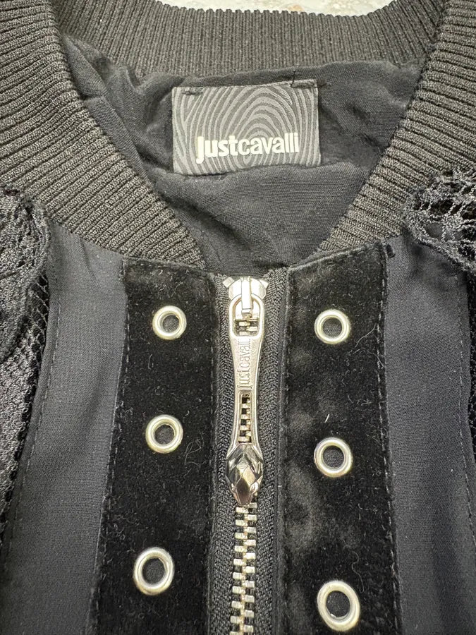 SS2018 Cavalli Eyeled Black Cropped Jacket (S/M) rqAYaQH 7