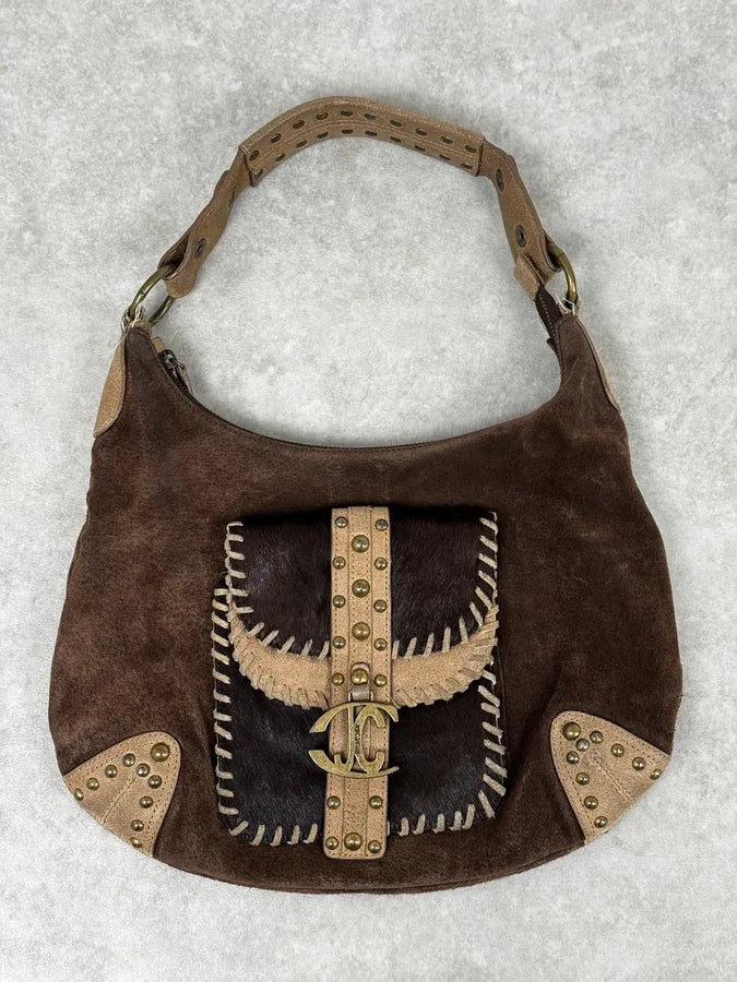 Cavalli Fur Pockets Brown Leather Bag HZiyRxl 0