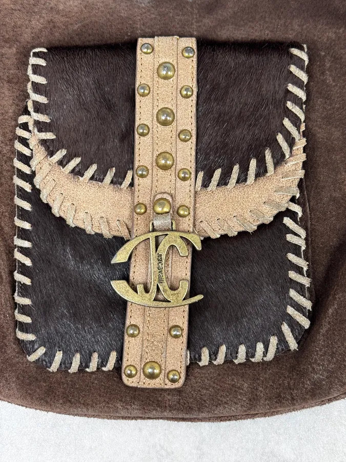 Cavalli Fur Pockets Brown Leather Bag HZiyRxl 5