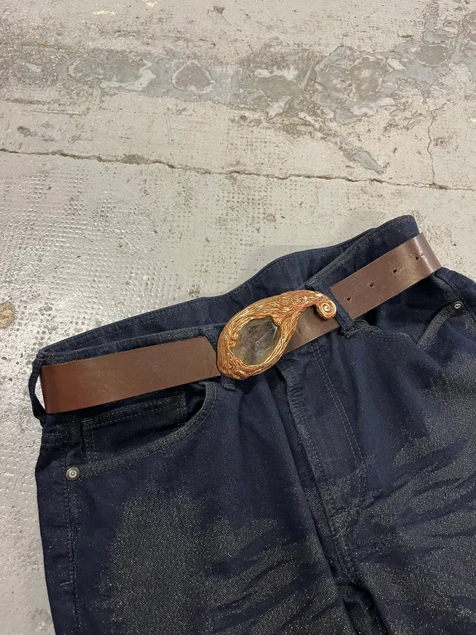 Cavalli Gemstone Buckle Brown Leather Belt uNYHJbG 1