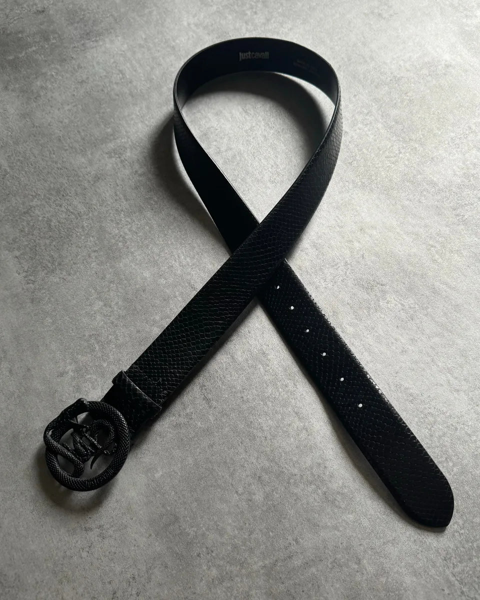 Cavalli Genuine Leather Python Effect Black Dark Cobra Belt kgPvNjX 1