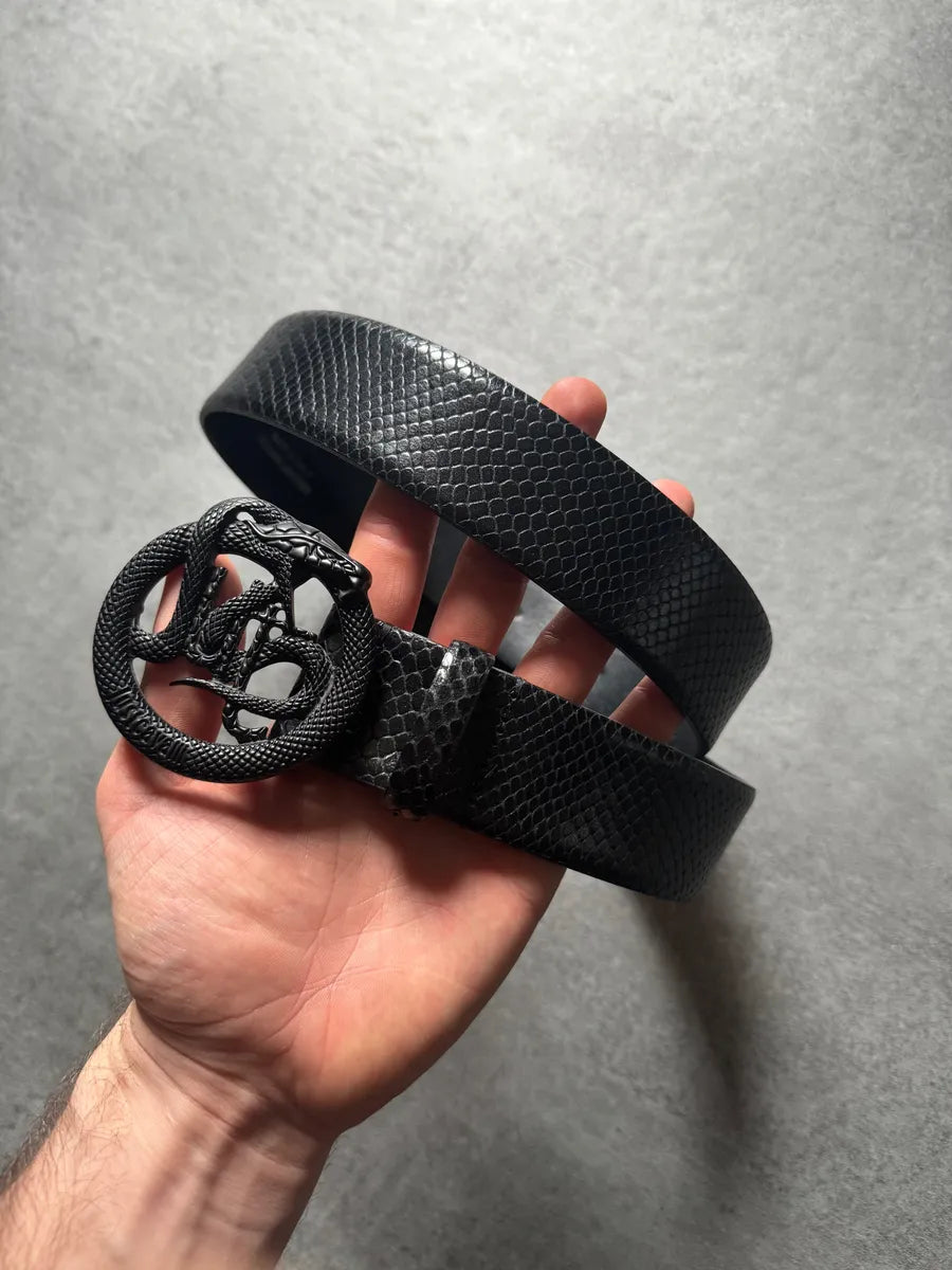 Cavalli Genuine Leather Python Effect Black Dark Cobra Belt kgPvNjX 3