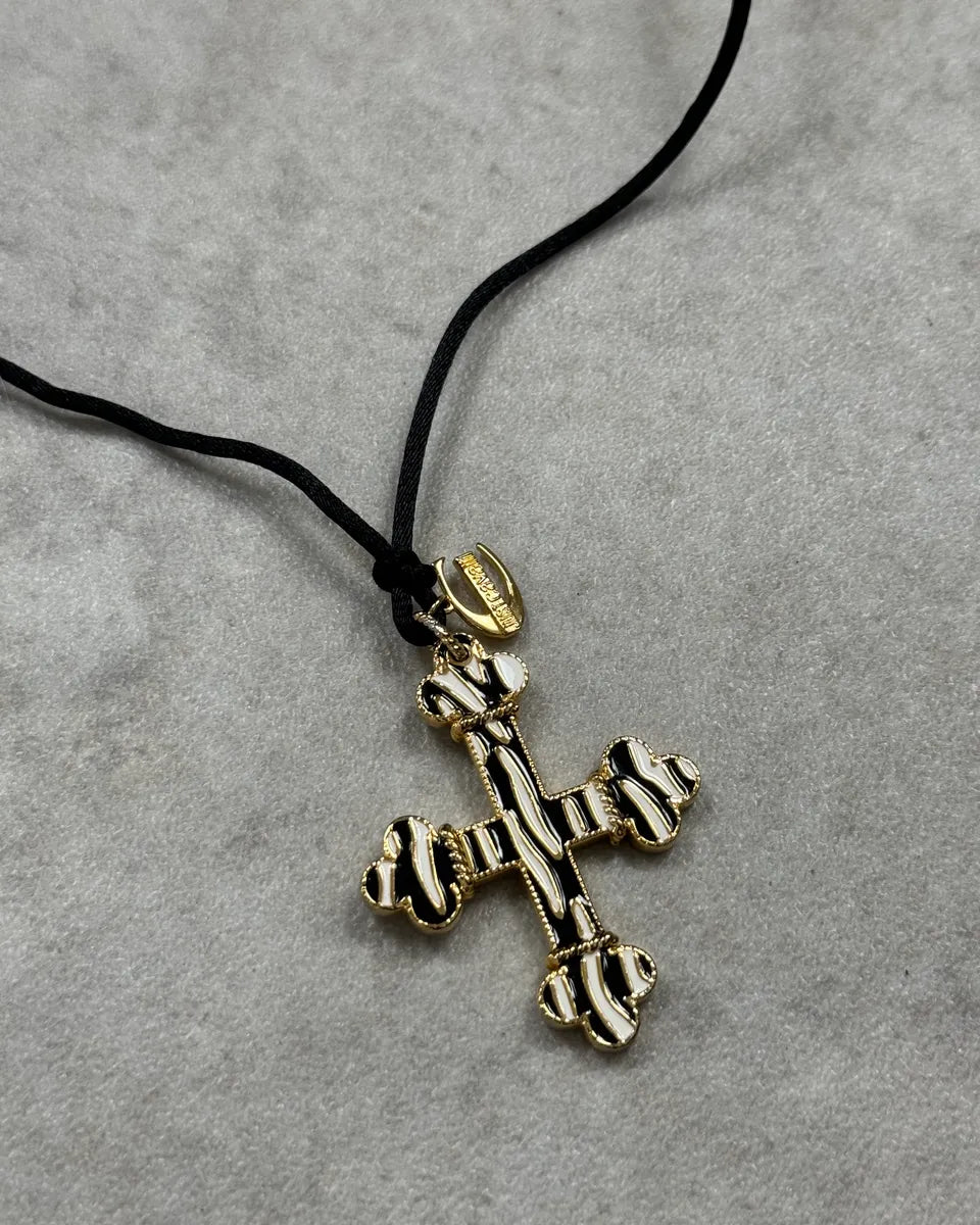 Cavalli Gold Metal Cross Pendant with Striped Detail Necklace EBxsROD 2