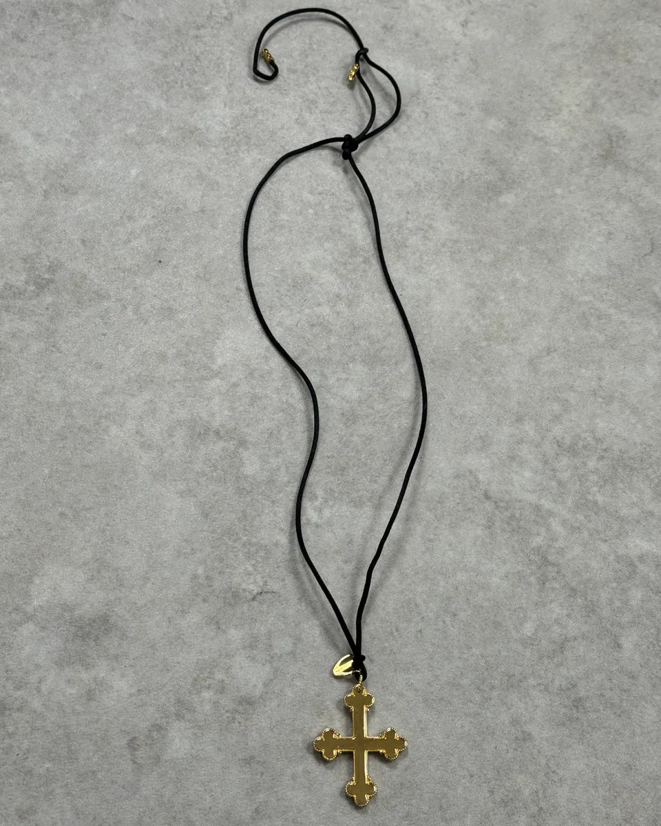 Cavalli Gold Metal Cross Pendant with Striped Detail Necklace EBxsROD 4