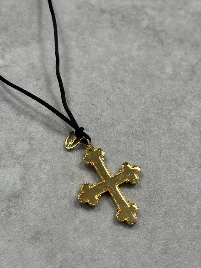 Cavalli Gold Metal Cross Pendant with Striped Detail Necklace EBxsROD 5