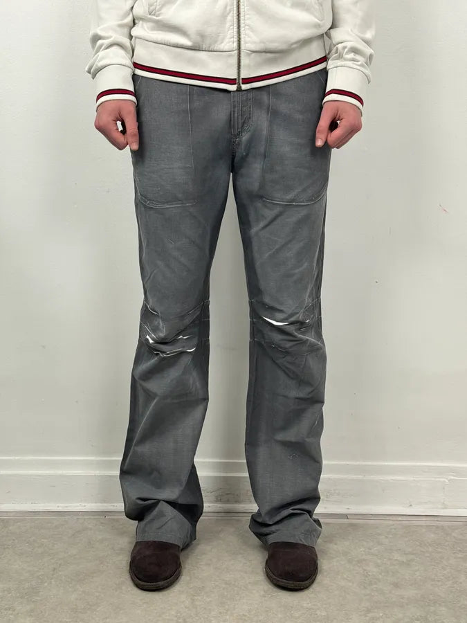 2000s Cavalli Grey Wax Washed Flared Pants QJgCvBv 1