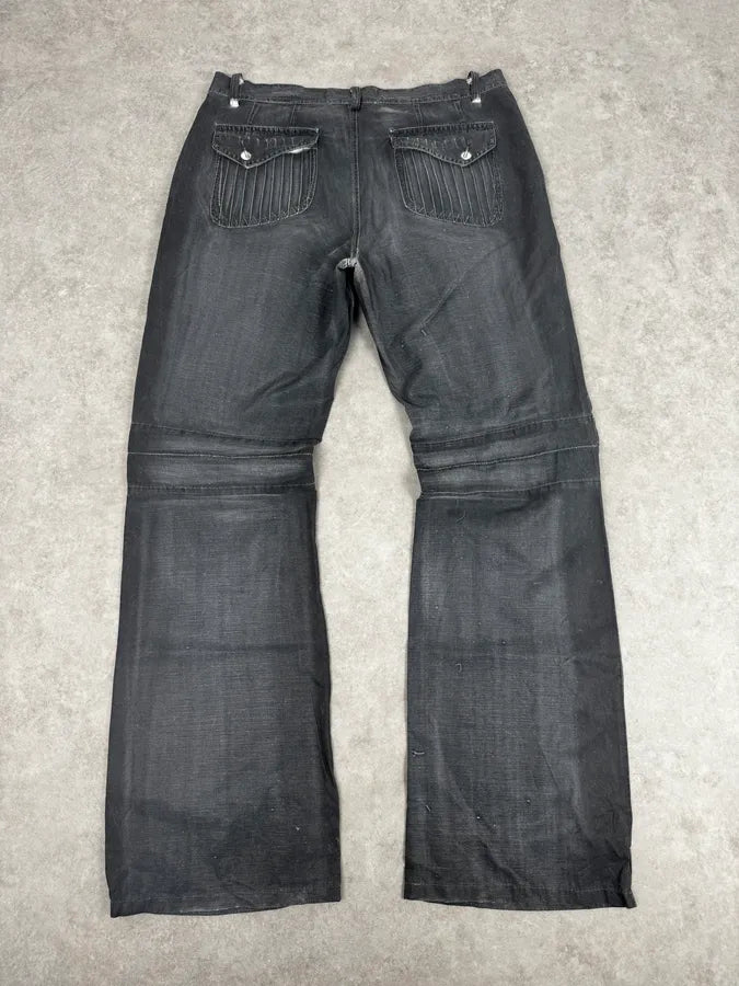2000s Cavalli Grey Wax Washed Flared Pants QJgCvBv 4