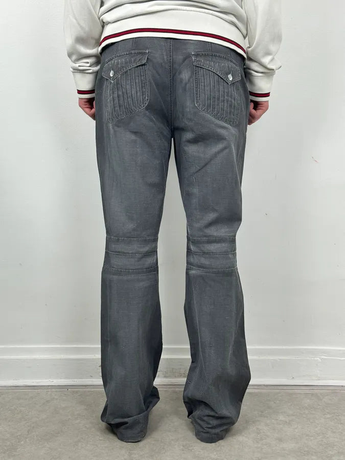 2000s Cavalli Grey Wax Washed Flared Pants QJgCvBv 3