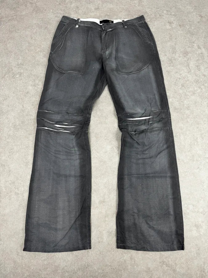 2000s Cavalli Grey Wax Washed Flared Pants QJgCvBv 0