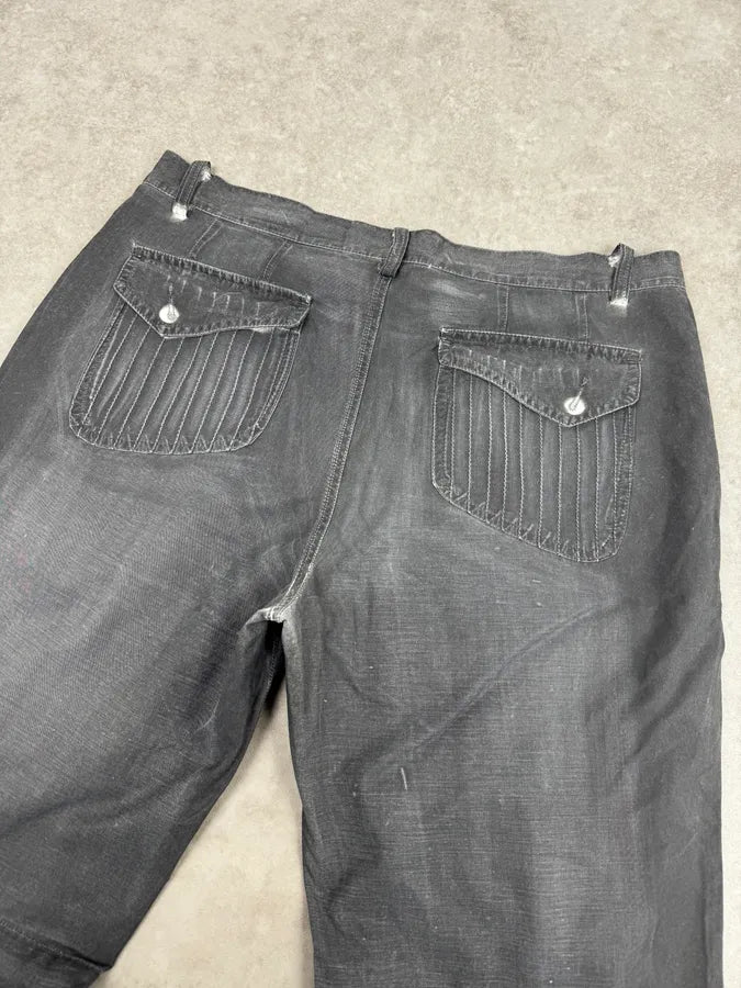 2000s Cavalli Grey Wax Washed Flared Pants QJgCvBv 6
