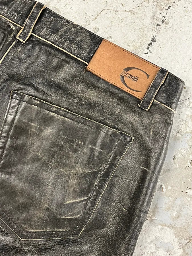 2000s Cavalli Grey Eroded Leather Pants MJvCFHb 8