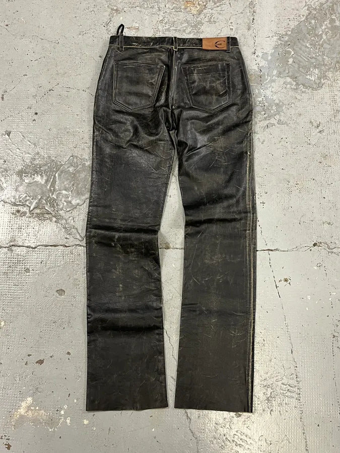 2000s Cavalli Grey Eroded Leather Pants MJvCFHb 6