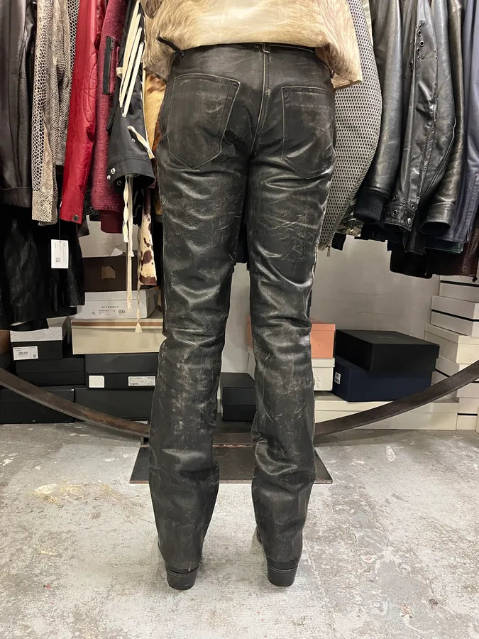 2000s Cavalli Grey Eroded Leather Pants MJvCFHb 3