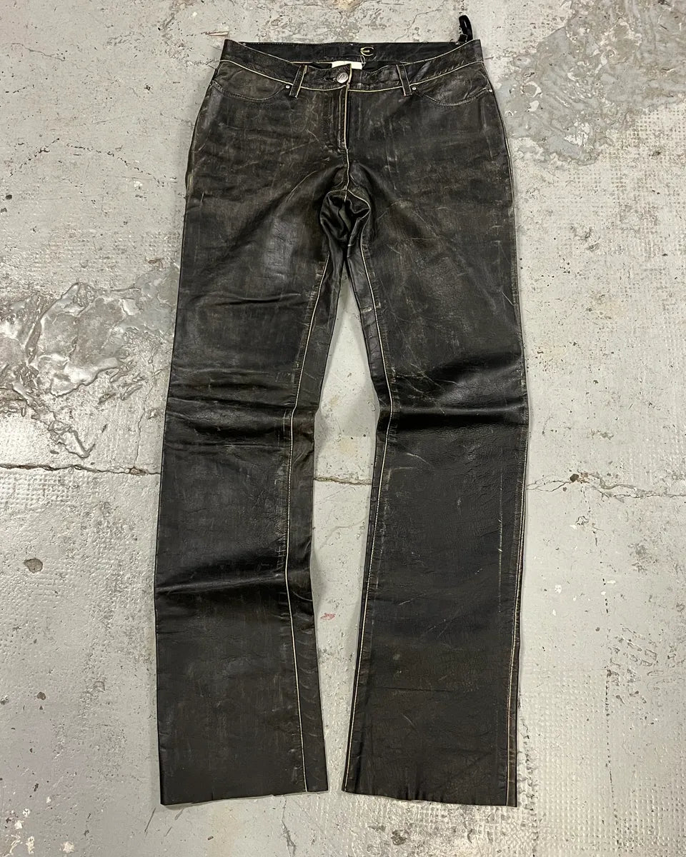 2000s Cavalli Grey Eroded Leather Pants MJvCFHb 0