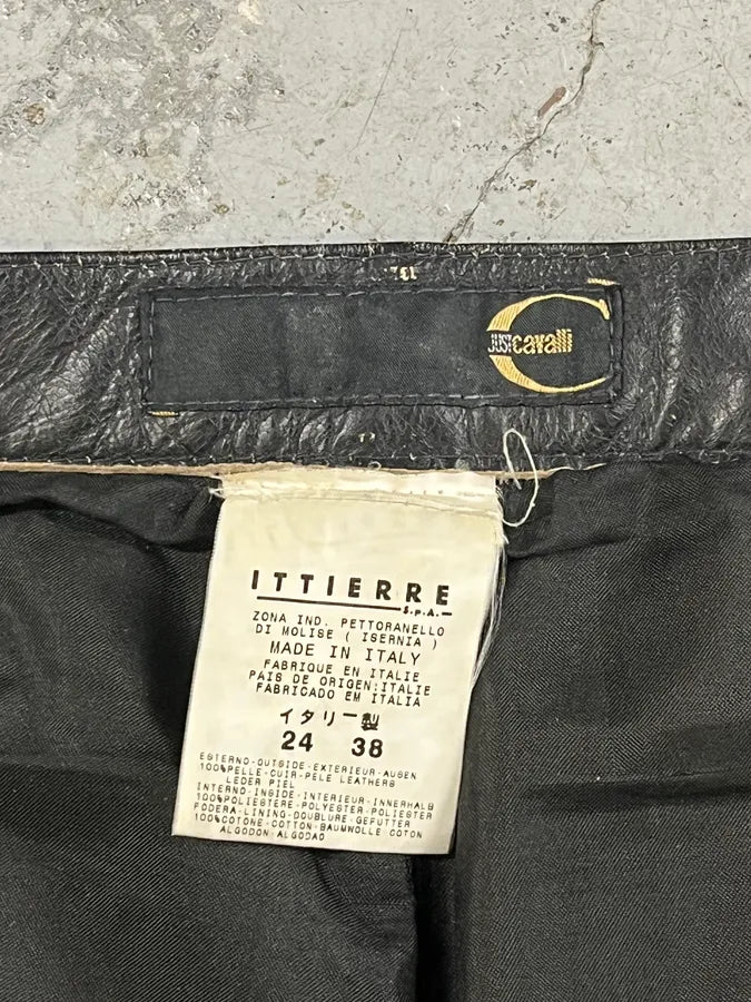 2000s Cavalli Grey Eroded Leather Pants MJvCFHb 10
