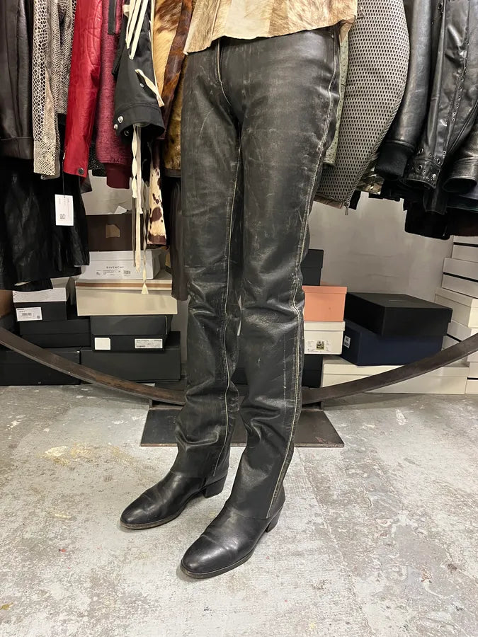 2000s Cavalli Grey Eroded Leather Pants MJvCFHb 2
