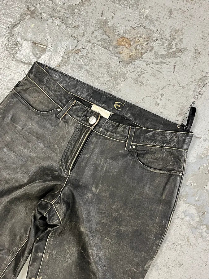 2000s Cavalli Grey Eroded Leather Pants MJvCFHb 5