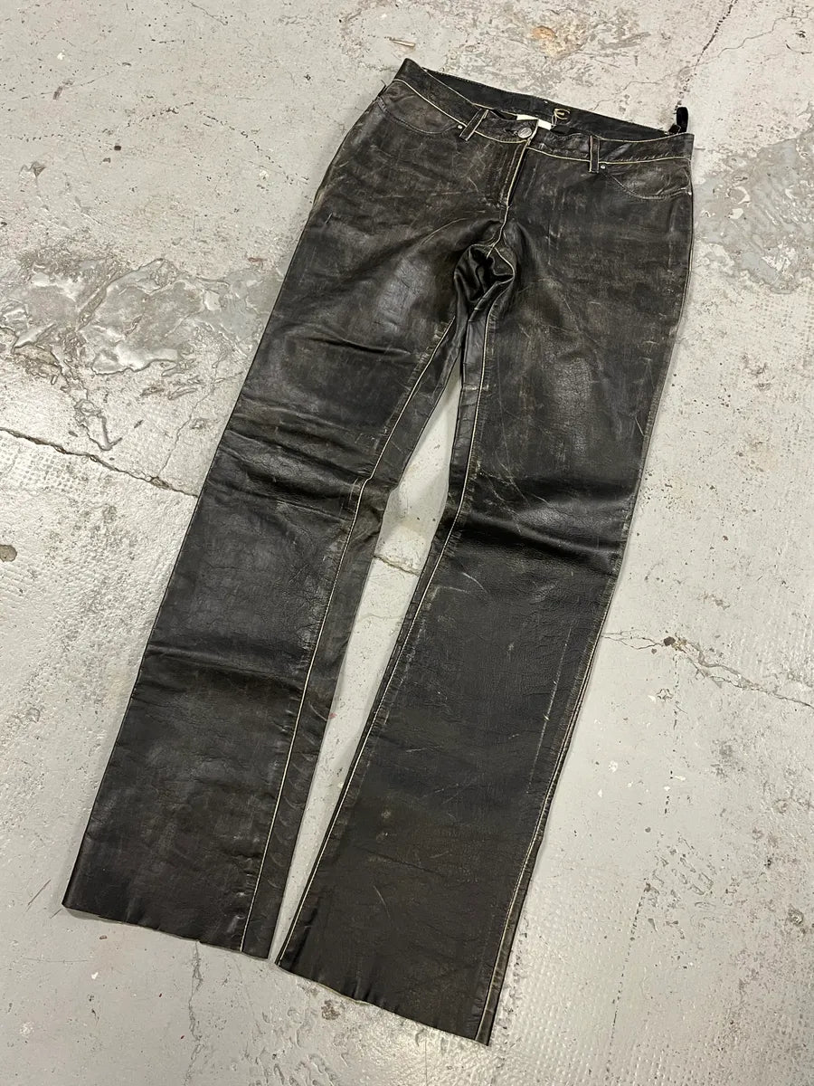 2000s Cavalli Grey Eroded Leather Pants MJvCFHb 4