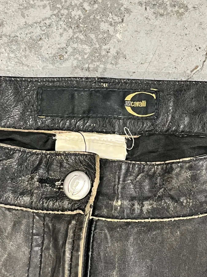 2000s Cavalli Grey Eroded Leather Pants MJvCFHb 7