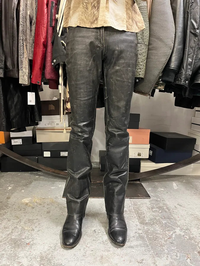 2000s Cavalli Grey Eroded Leather Pants MJvCFHb 1