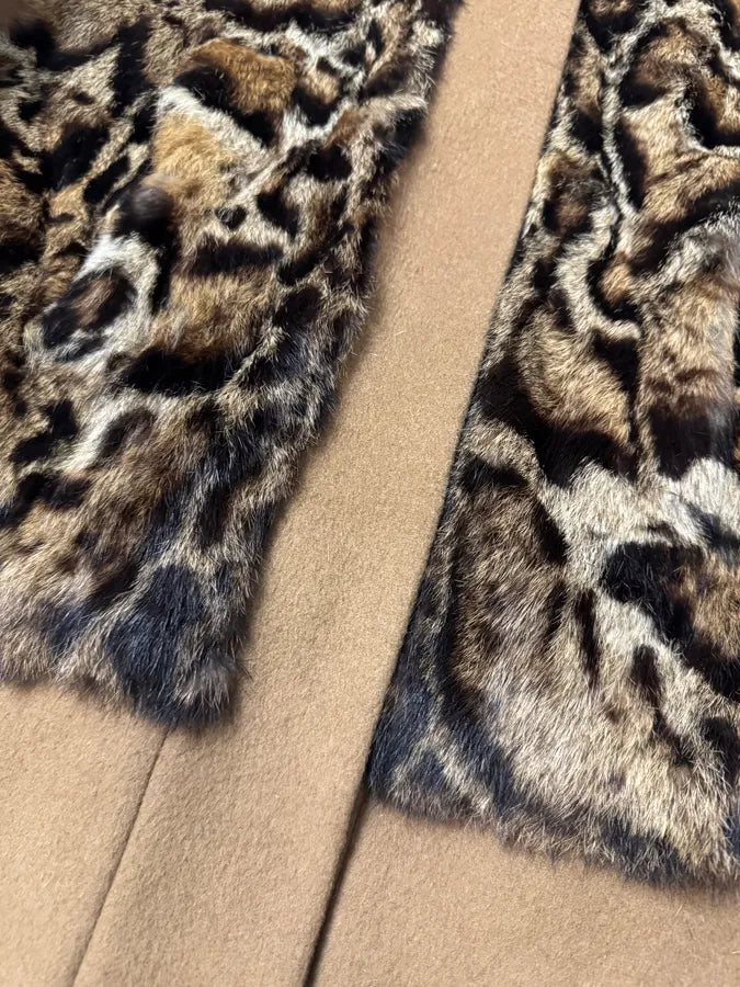 Cavalli Leopard Fur Wool Camel Jacket TTPsUKY 7
