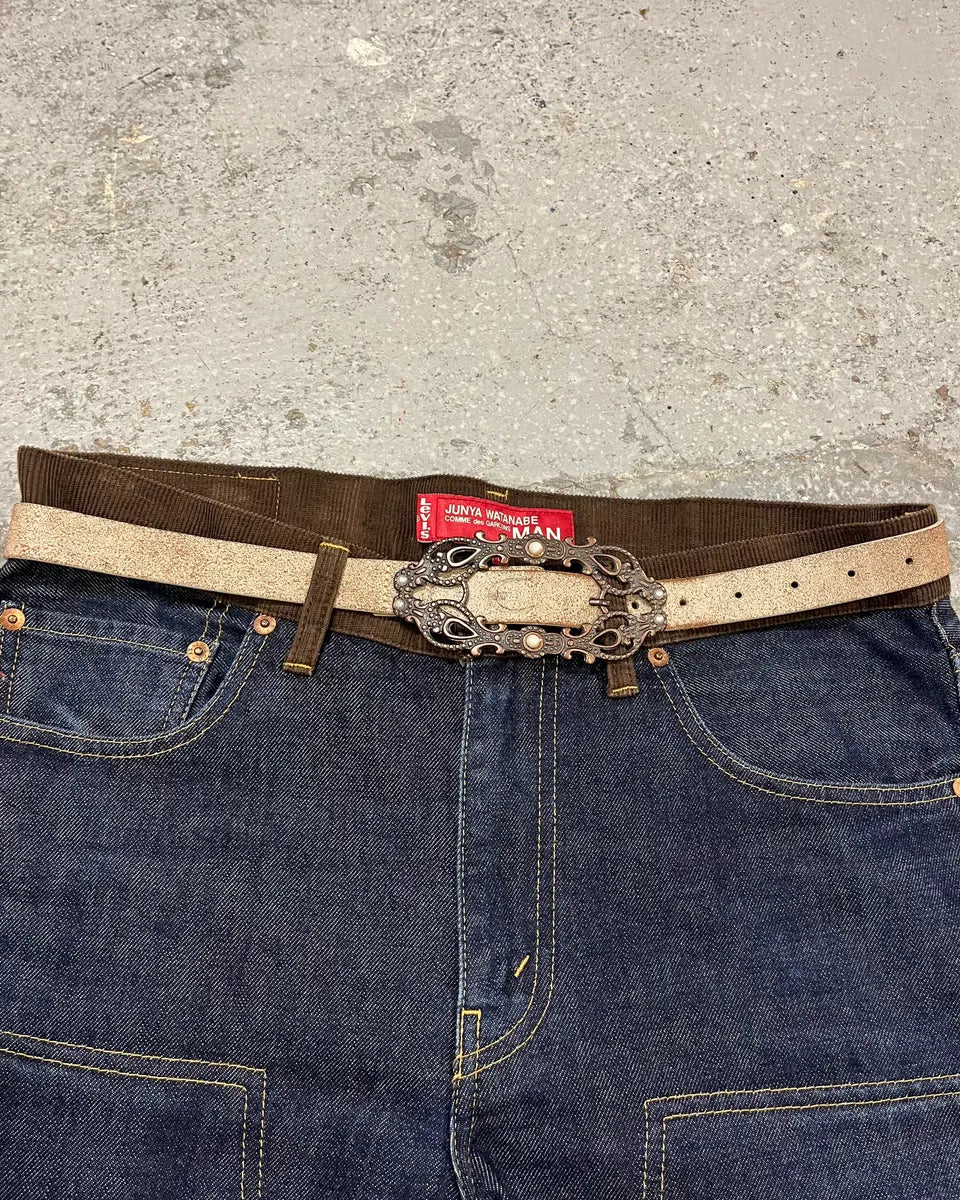 Cavalli Long Metal Ornament Buckle Beige Leathet Belt (OS) TPLklQr 0