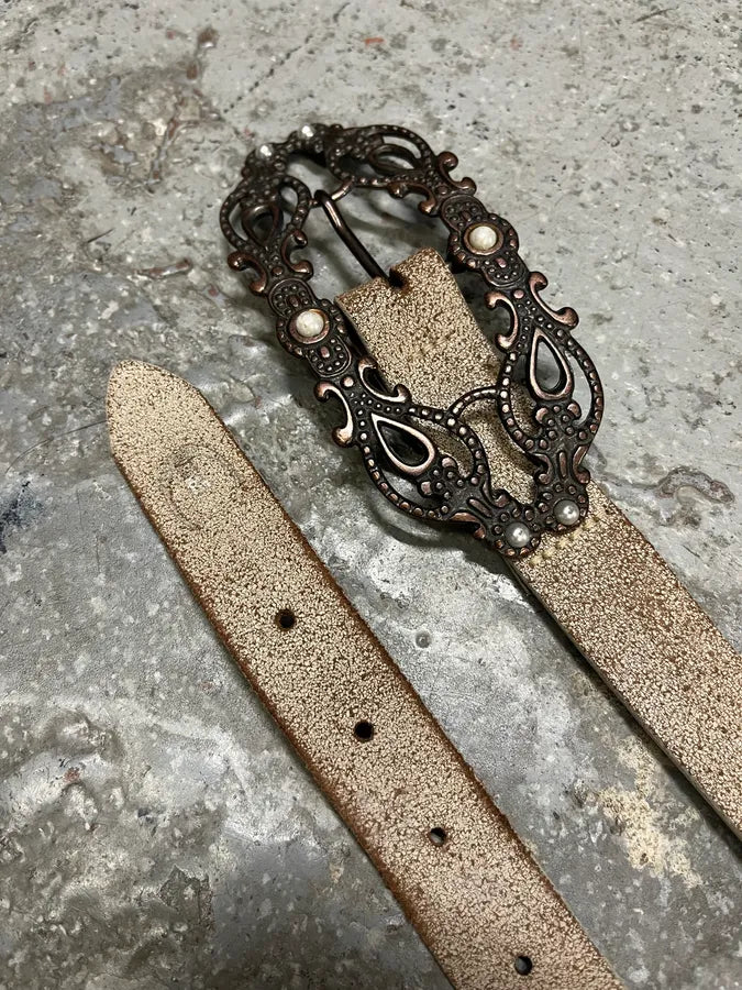 Cavalli Long Metal Ornament Buckle Beige Leathet Belt (OS) TPLklQr 4