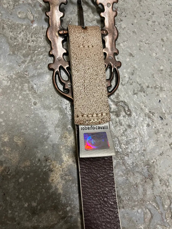 Cavalli Long Metal Ornament Buckle Beige Leathet Belt (OS) TPLklQr 6