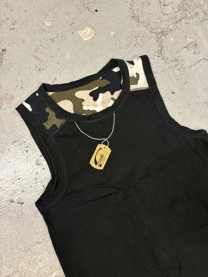 Cavalli Military Trompe L’oeil Necklace Black Tank Top VgzZfLB 4
