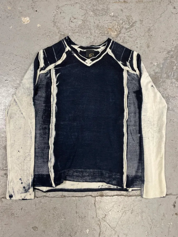Cavalli Navy & White Contemporary Art Two Tone V Sweater (M/L) IvaFQPE 0