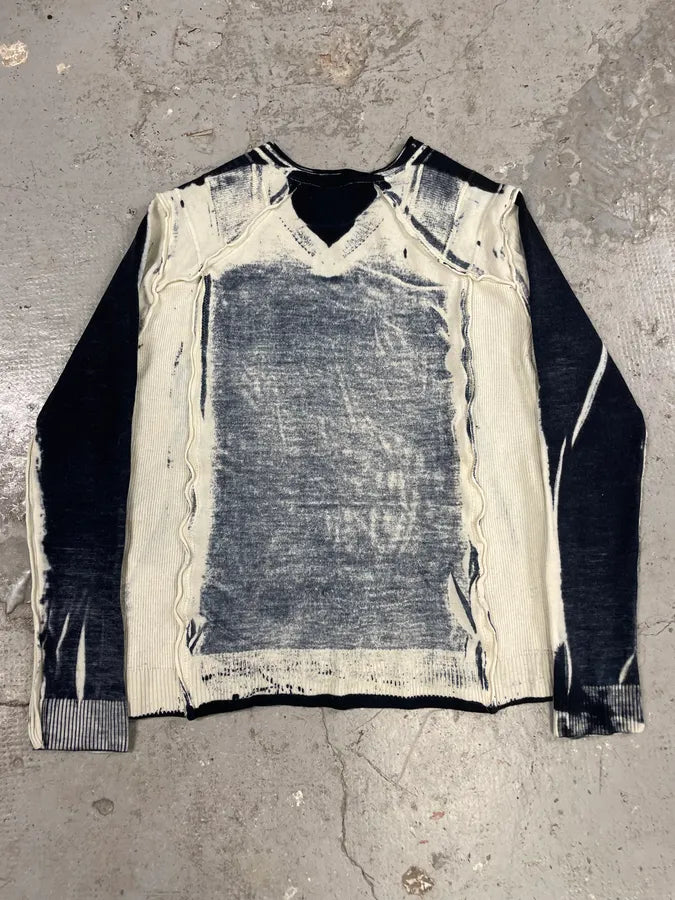 Cavalli Navy & White Contemporary Art Two Tone V Sweater (M/L) IvaFQPE 1
