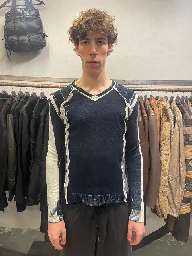 Cavalli Navy & White Contemporary Art Two Tone V Sweater (M/L) IvaFQPE 2