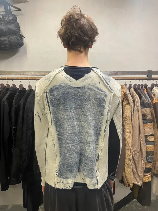 Cavalli Navy & White Contemporary Art Two Tone V Sweater (M/L) IvaFQPE 3